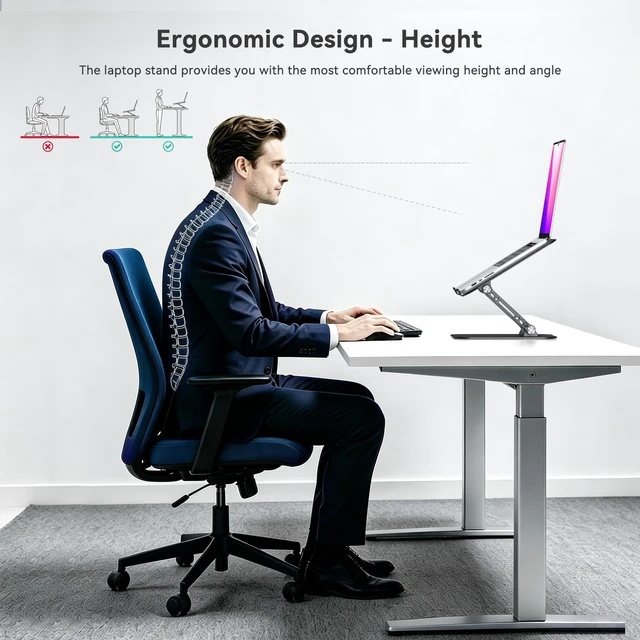 Alt view image 6 of 7 - Adjustable Laptop Stand Riser Foldable Aluminum Laptop Stand for Desk Ergonomic Design, Compatible with 10-17.3" Laptops, Adjustable Height and Angle, Portable, Anti-Slip, Office Desk Accessories