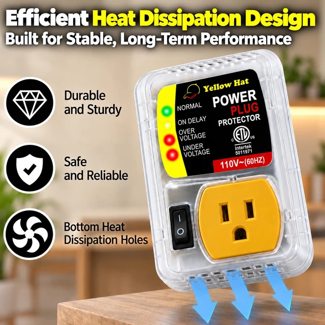 Alt view image 7 of 7 - Surge Protector for Refrigerator 110V 15A 1650W, Brownout Power Suppressor Voltage Protector with Delay Function, Indicator Light, Adjustable Minimum Voltage Capacity, 140 Joules, Protect TV/PC/AC