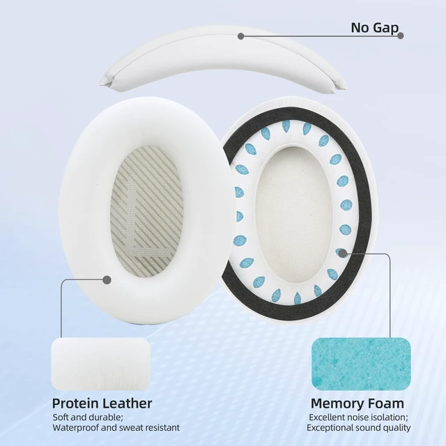 Alt view image 3 of 6 - Ear Cushion and Headband for Bose QC45 QC35, Replacement Headstrap Pad Repair Part with Protein Leather& Memory Foam (White)