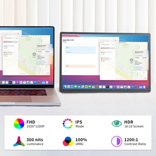 Alt view image 2 of 7 - Portable Monitor, 13.3 Inch, 1200P IPS Display, Zero Frame, USB-C and HDMI, for Laptop, PC, Mac, PS, Xbox, Nintendo Switch