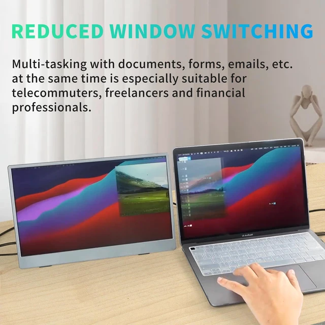 Alt view image 4 of 7 - Portable Monitor, 13.3 Inch, 1200P IPS Display, Zero Frame, USB-C and HDMI, for Laptop, PC, Mac, PS, Xbox, Nintendo Switch