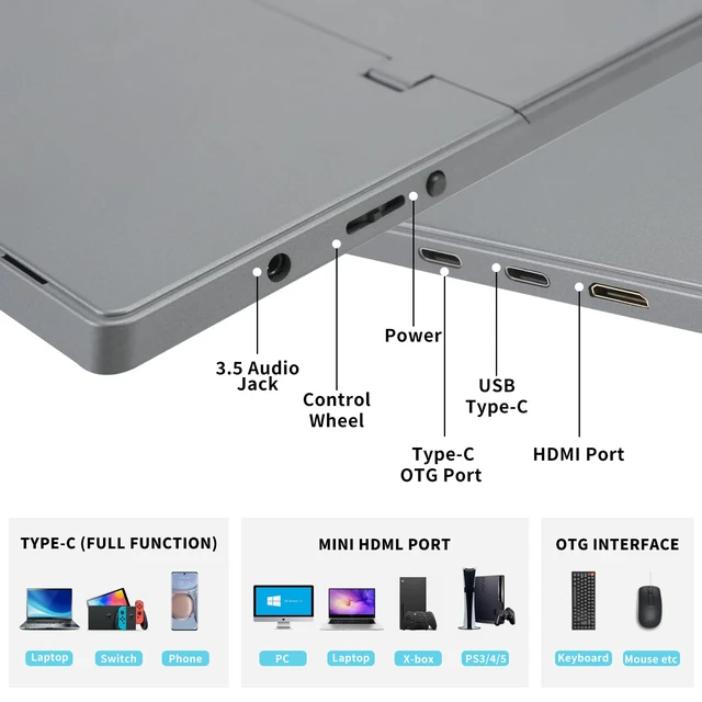 Alt view image 5 of 7 - Portable Monitor, 13.3 Inch, 1200P IPS Display, Zero Frame, USB-C and HDMI, for Laptop, PC, Mac, PS, Xbox, Nintendo Switch