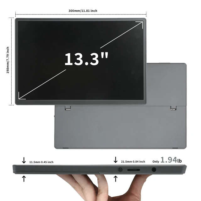 Alt view image 7 of 7 - Portable Monitor, 13.3 Inch, 1200P IPS Display, Zero Frame, USB-C and HDMI, for Laptop, PC, Mac, PS, Xbox, Nintendo Switch