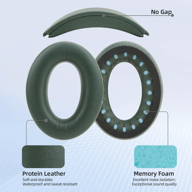 Alt view image 3 of 7 - Protein Leather Ear Pads for Bose QuietComfort QC35 QC45 Headband Cushion Cover Replacement Kits with Protein Leather& Memory Foam (Cypress Green)