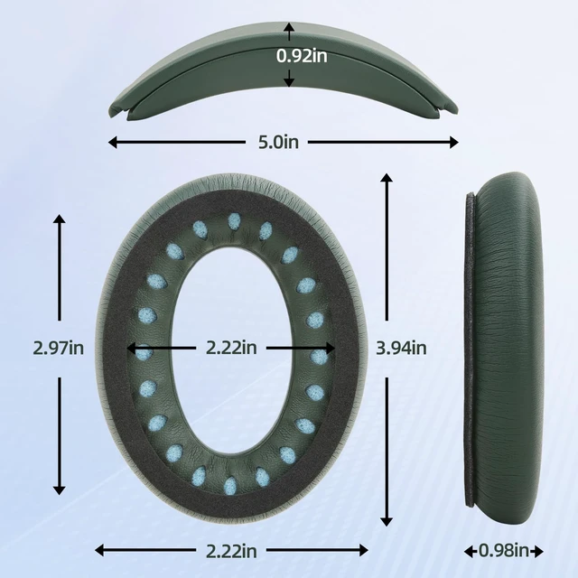 Alt view image 2 of 7 - Protein Leather Ear Pads for Bose QuietComfort QC35 QC45 Headband Cushion Cover Replacement Kits with Protein Leather& Memory Foam (Cypress Green)