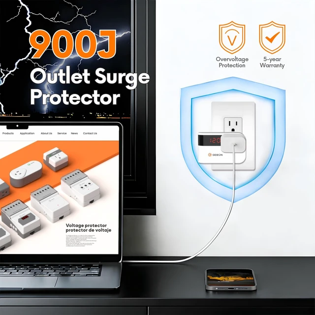 Alt view image 3 of 7 - Refrigerator Surge Protector, Single Outlet Voltage Protector with Real-Time Voltage Display, 900J Over & Under Voltage Protection, 120V 15A 1800W for Refrigerator, AC, TV & Home Appliances
