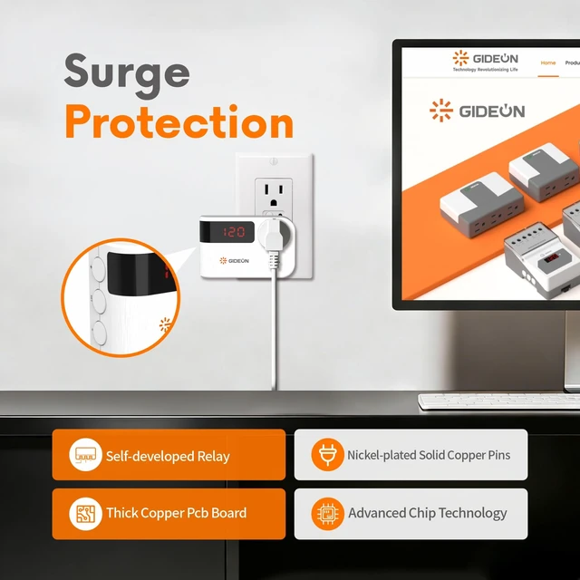 Alt view image 5 of 7 - Refrigerator Surge Protector, Single Outlet Voltage Protector with Real-Time Voltage Display, 900J Over & Under Voltage Protection, 120V 15A 1800W for Refrigerator, AC, TV & Home Appliances