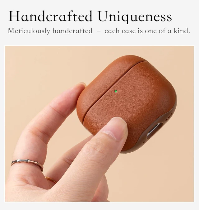 Alt view image 2 of 6 - Edge Series - Leather Case for AirPods 5 / AirPods 4 - Brown Artisan Hand-Wrapped Case - Top Grain Leather - Microfiber-Lined Scratch Protection - Compatible with Wireless Charging
