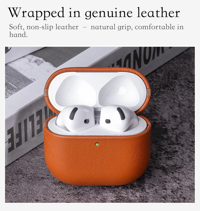 Alt view image 3 of 6 - Edge Series - Leather Case for AirPods 5 / AirPods 4 - Brown Artisan Hand-Wrapped Case - Top Grain Leather - Microfiber-Lined Scratch Protection - Compatible with Wireless Charging
