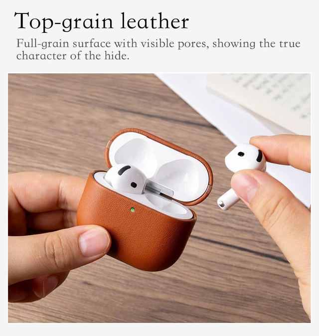 Alt view image 6 of 6 - Edge Series - Leather Case for AirPods 5 / AirPods 4 - Brown Artisan Hand-Wrapped Case - Top Grain Leather - Microfiber-Lined Scratch Protection - Compatible with Wireless Charging