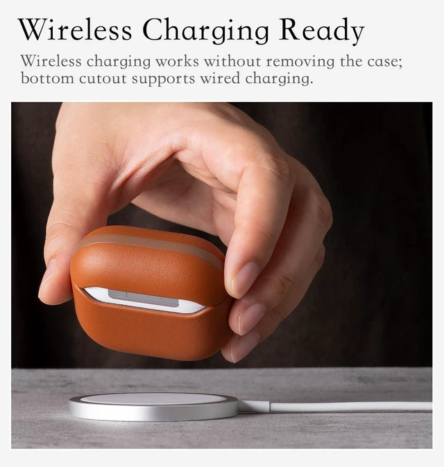 Alt view image 5 of 6 - Edge Series - Leather Case for AirPods 5 / AirPods 4 - Brown Artisan Hand-Wrapped Case - Top Grain Leather - Microfiber-Lined Scratch Protection - Compatible with Wireless Charging