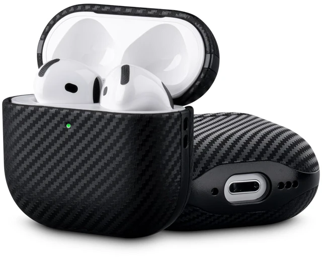 Main image of Edge Series - Leather Case for AirPods 5 / AirPods 4 - Black Artisan Hand-Wrapped Case - Top Grain Leather - Carbon Fiber Finish - Microfiber-Lined Scratch Protection