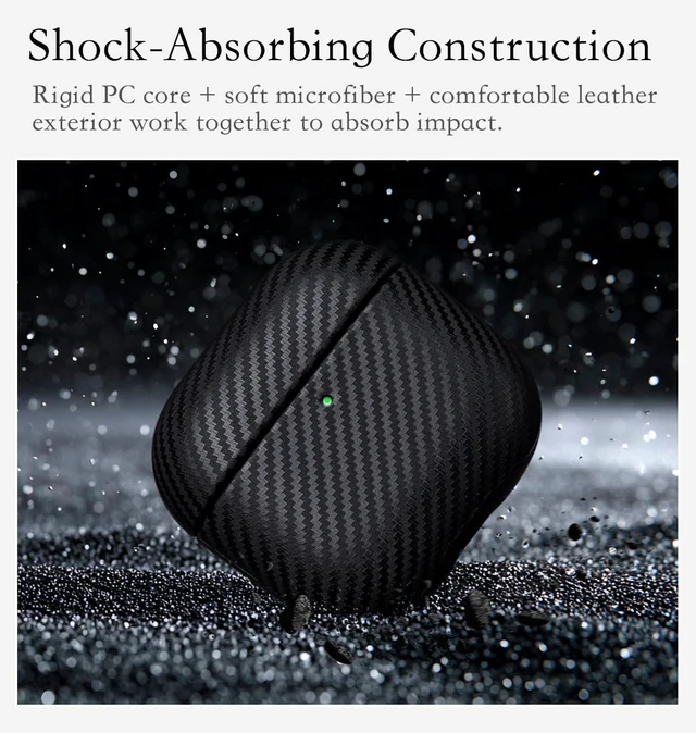 Alt view image 4 of 6 - Edge Series - Leather Case for AirPods 5 / AirPods 4 - Black Artisan Hand-Wrapped Case - Top Grain Leather - Carbon Fiber Finish - Microfiber-Lined Scratch Protection