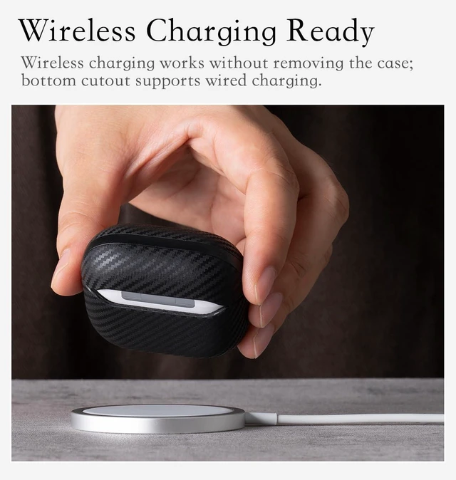 Alt view image 5 of 6 - Edge Series - Leather Case for AirPods 5 / AirPods 4 - Black Artisan Hand-Wrapped Case - Top Grain Leather - Carbon Fiber Finish - Microfiber-Lined Scratch Protection