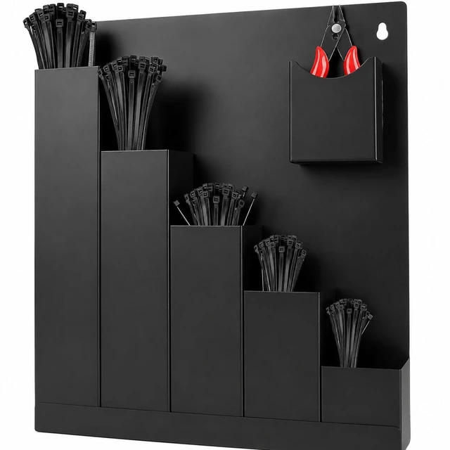 Main image of Cable Zip Tie Organizer Including 250Pcs Black & 1 Zip Tie Cutter Wall Mount Zip Tie Holder, Including 250Pcs Black Zip Ties Assorted Sizes (4+6+8+12+14)