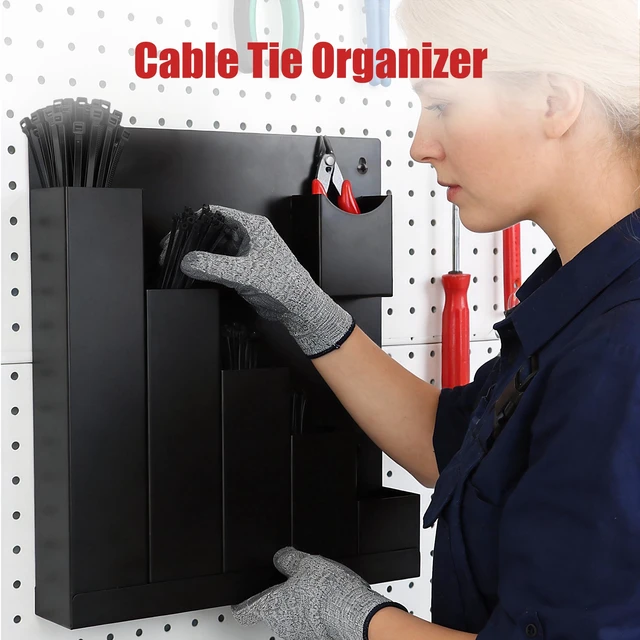 Alt view image 2 of 7 - Cable Zip Tie Organizer Including 250Pcs Black & 1 Zip Tie Cutter Wall Mount Zip Tie Holder, Including 250Pcs Black Zip Ties Assorted Sizes (4+6+8+12+14)