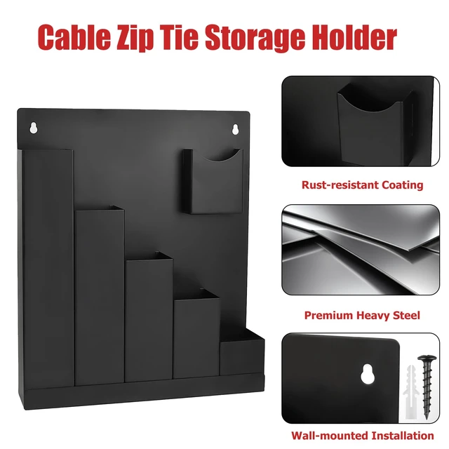 Alt view image 3 of 7 - Cable Zip Tie Organizer Including 250Pcs Black & 1 Zip Tie Cutter Wall Mount Zip Tie Holder, Including 250Pcs Black Zip Ties Assorted Sizes (4+6+8+12+14)