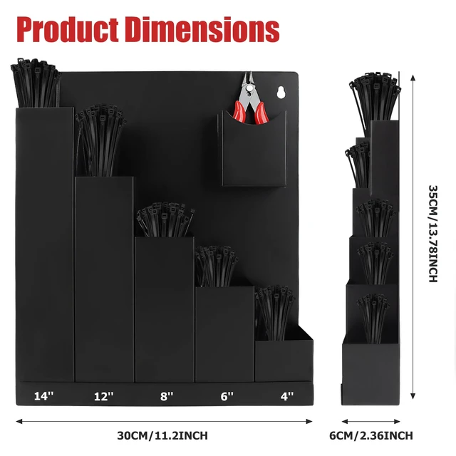 Alt view image 4 of 7 - Cable Zip Tie Organizer Including 250Pcs Black & 1 Zip Tie Cutter Wall Mount Zip Tie Holder, Including 250Pcs Black Zip Ties Assorted Sizes (4+6+8+12+14)