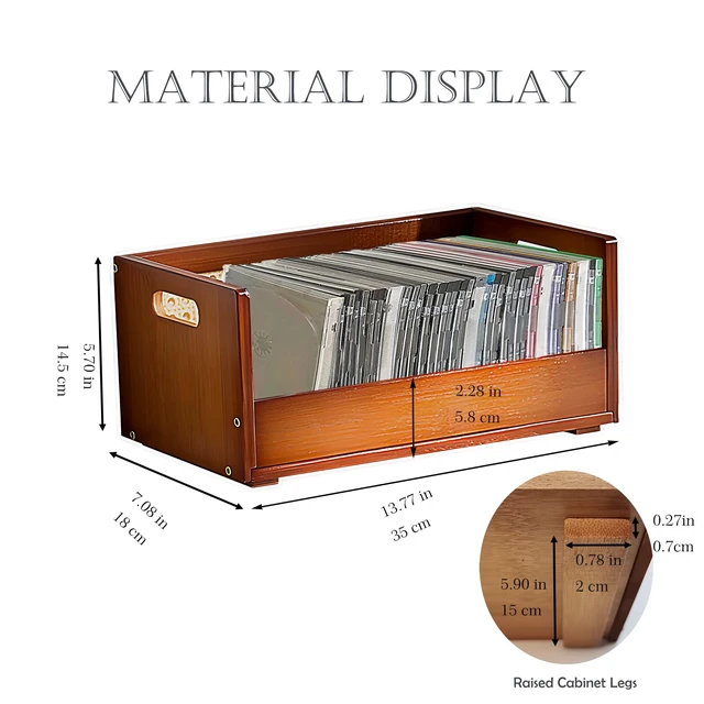 Alt view image 2 of 7 - 2pcs Cd Storage Box Wooden CD Holder Rack, DVD Storage Racks Organizer for Cd Display Movie Cases Music Cassette Tapes Shelf Stand Record Crates