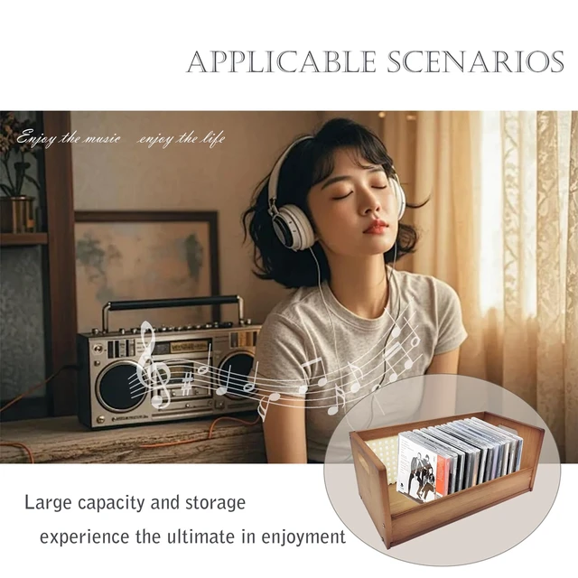 Alt view image 5 of 7 - 2pcs Cd Storage Box Wooden CD Holder Rack, DVD Storage Racks Organizer for Cd Display Movie Cases Music Cassette Tapes Shelf Stand Record Crates