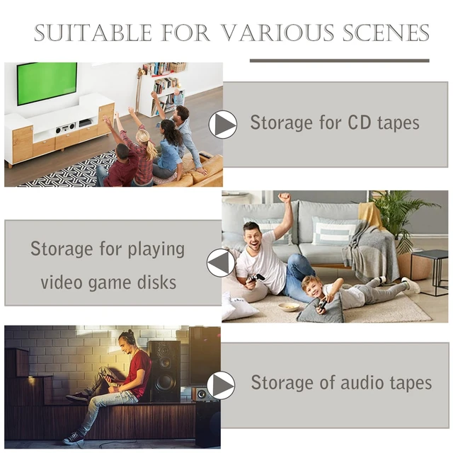 Alt view image 7 of 7 - 2pcs Cd Storage Box Wooden CD Holder Rack, DVD Storage Racks Organizer for Cd Display Movie Cases Music Cassette Tapes Shelf Stand Record Crates