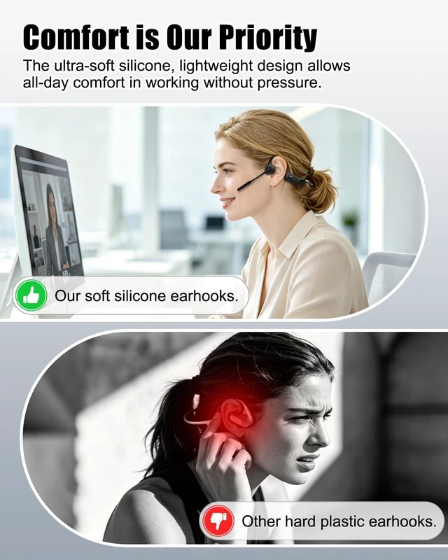Alt view image 3 of 7 - Open-Ear Bluetooth Wireless Trucker Headset with Microphone (Dark) Bluetooth Headphones with Noise Cancelling Mic, Wireless Headset with Mic for Work, Workout, Driving, Call