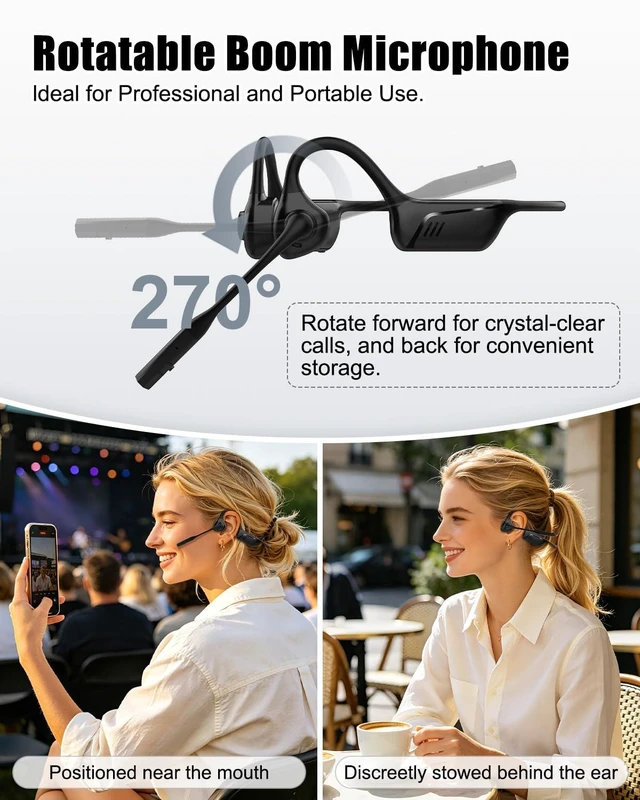 Alt view image 4 of 7 - Open-Ear Bluetooth Wireless Trucker Headset with Microphone (Dark) Bluetooth Headphones with Noise Cancelling Mic, Wireless Headset with Mic for Work, Workout, Driving, Call