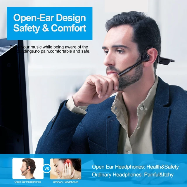 Alt view image 3 of 7 - Open Ear Headphones with Mic, Bluetooth 5.1, Air Conduction Headset Bluetooth Headphones with Mute Button, USB A&C Dongle, Lightweight, Wireless Headset for Online Meeting/Call Center