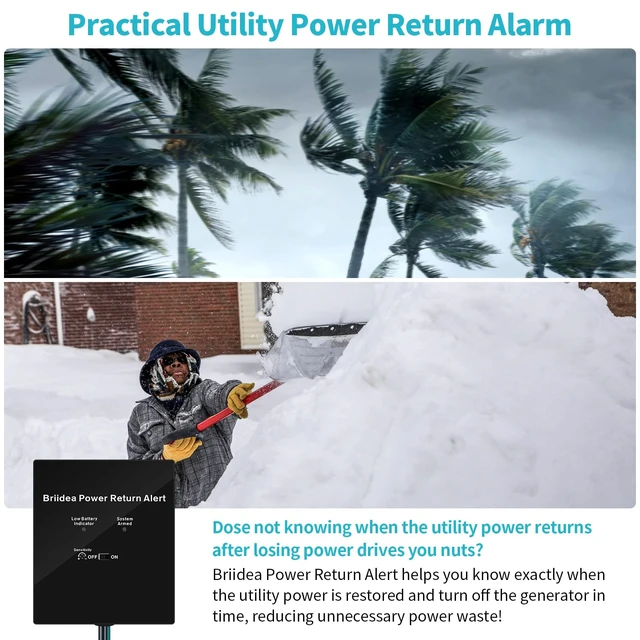 Alt view image 2 of 7 - Power Return Alarm, Utility Power Back on Alert for Generator, Loud Siren with LED Indicator