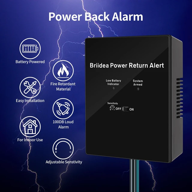 Alt view image 3 of 7 - Power Return Alarm, Utility Power Back on Alert for Generator, Loud Siren with LED Indicator