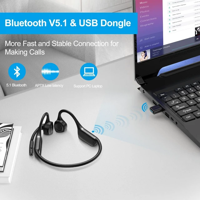 Alt view image 5 of 7 - Open Ear Headphones with Mic, Bluetooth 5.1, Air Conduction Headset Bluetooth Headphones with Mute Button, USB A&C Dongle, Lightweight, Wireless Headset for Online Meeting/Call Center