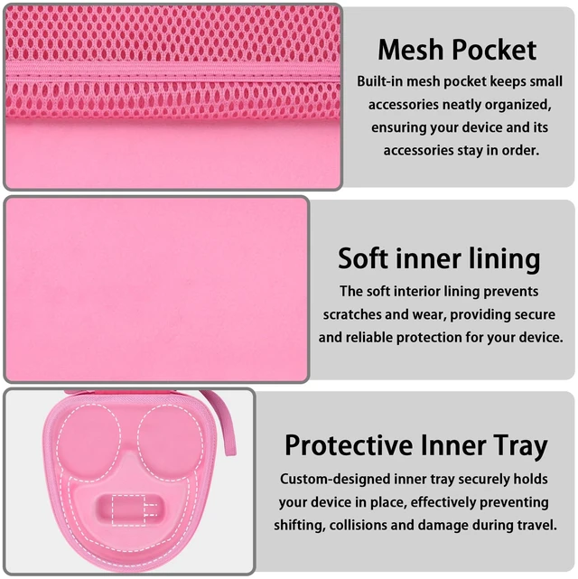 Alt view image 4 of 7 - Hard Case for Sony WH-CH730N/CH720N/CH520/1000XM6/1000XM5,Pink Features a Mesh Pocket for Accessories. Hand Strap for Easy Carrying. Hard EVA Shell with Soft Velvet Lining. Case Only