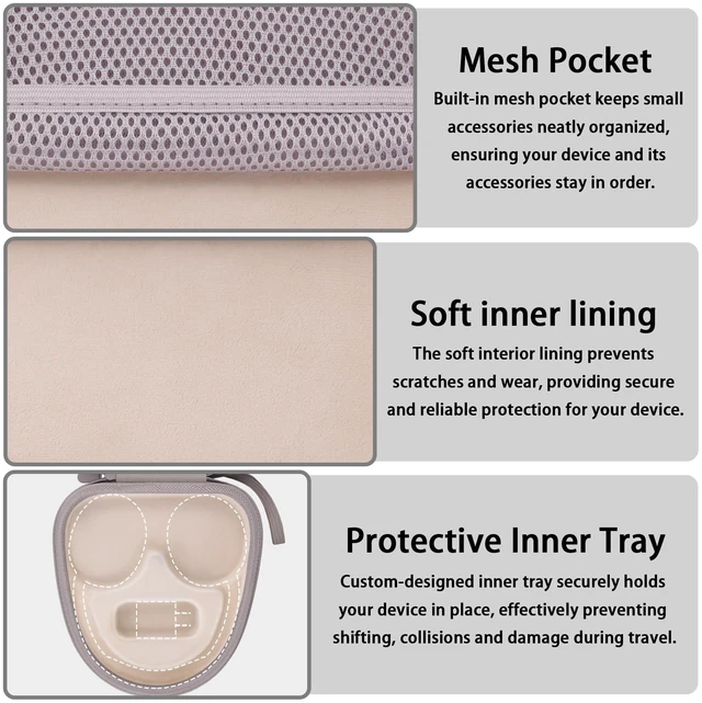 Alt view image 4 of 7 - Hard Case for Sony WH-CH730N/CH720N/CH520/1000XM6/1000XM5,Sand Features a Mesh Pocket for Accessories. Hand Strap for Easy Carrying. Hard EVA Shell with Soft Velvet Lining. Case Only
