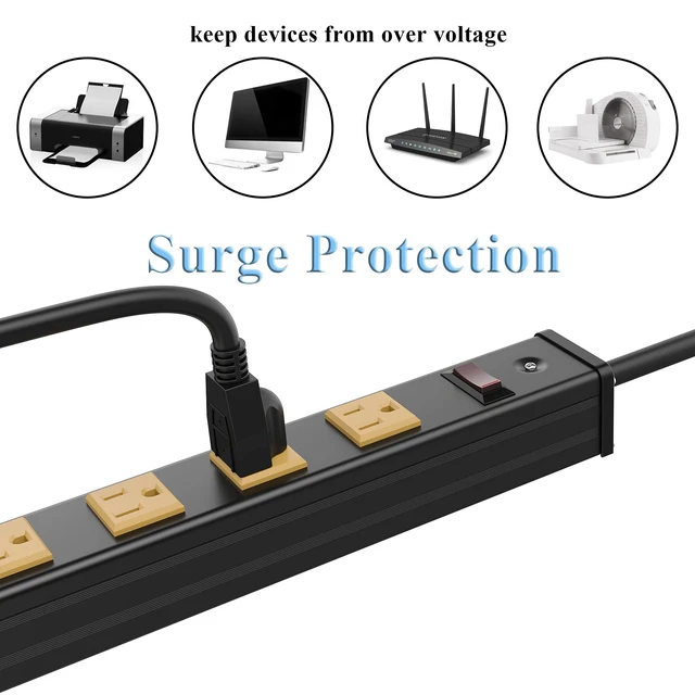 Alt view image 2 of 6 - 12 Outlets Heavy Duty Metal Socket Power Strip, 6-Foot Long Extension Cord with Circuit Breaker. Mounting Brackets Included,Workshop/Industrial use, ETL CertifiedYellow