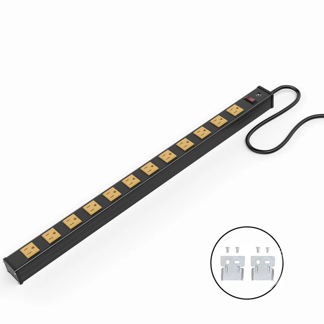 Alt view image 4 of 6 - 12 Outlets Heavy Duty Metal Socket Power Strip, 6-Foot Long Extension Cord with Circuit Breaker. Mounting Brackets Included,Workshop/Industrial use, ETL CertifiedYellow