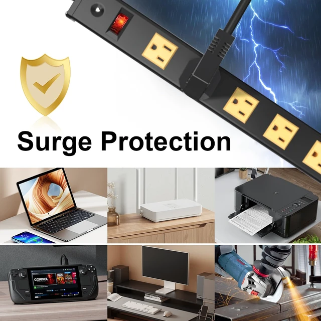 Alt view image 5 of 6 - 12 Outlets Heavy Duty Metal Socket Power Strip, 6-Foot Long Extension Cord with Circuit Breaker. Mounting Brackets Included,Workshop/Industrial use, ETL CertifiedYellow