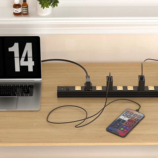 Alt view image 6 of 6 - 12 Outlets Heavy Duty Metal Socket Power Strip, 6-Foot Long Extension Cord with Circuit Breaker. Mounting Brackets Included,Workshop/Industrial use, ETL CertifiedYellow