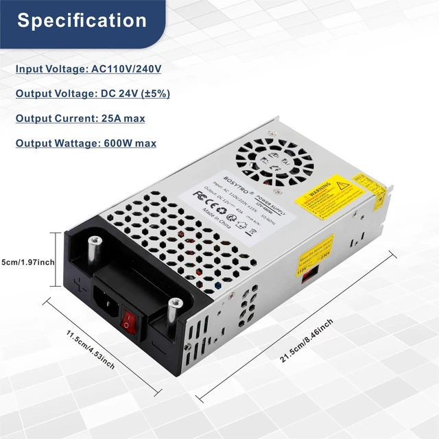 Alt view image 2 of 7 - 24V DC Power Supply 600W 25A Switching Power Supply Adapater 120vac to 24vdc Transformer AC to DC Converter for 3D Printer, Led Strip, Motor Pump, CCTV, Electronic Instruments, Lab Computer
