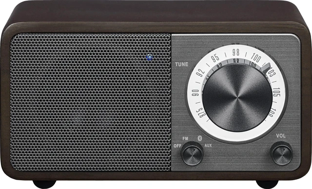 Main image of WR-7DK Wood Cabinet Mini Bluetooth Speaker with FM Radio Tuner and Aux-in Dark Cherry