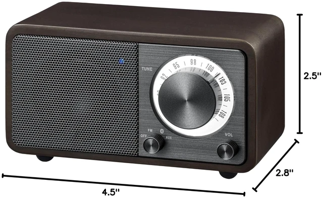 Alt view image 6 of 6 - WR-7DK Wood Cabinet Mini Bluetooth Speaker with FM Radio Tuner and Aux-in Dark Cherry