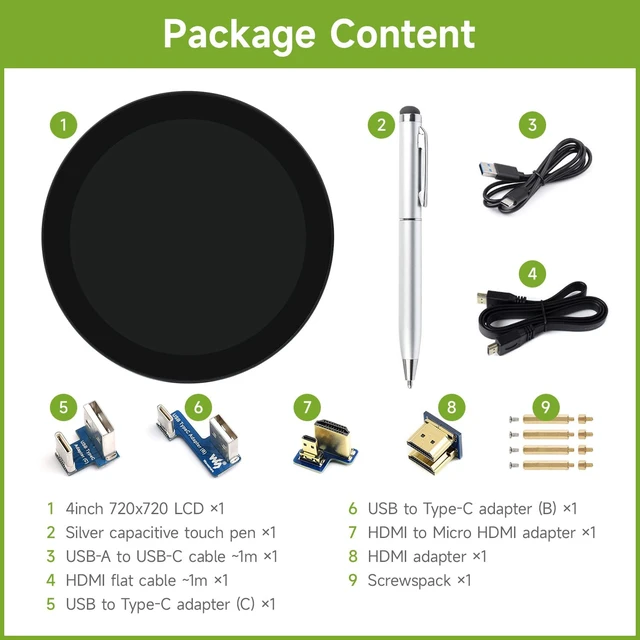 Alt view image 2 of 7 - 4inch HDMI Round Touch Display, 720 × 720 Resolution, IPS, 10-Point Touch, Compatible with Raspberry Pi 5/4B/3B+/3A+/2B/B+/A+/Zero/Zero W/WH/Zero 2W, Compatible with Jetson Nano and Mini PC