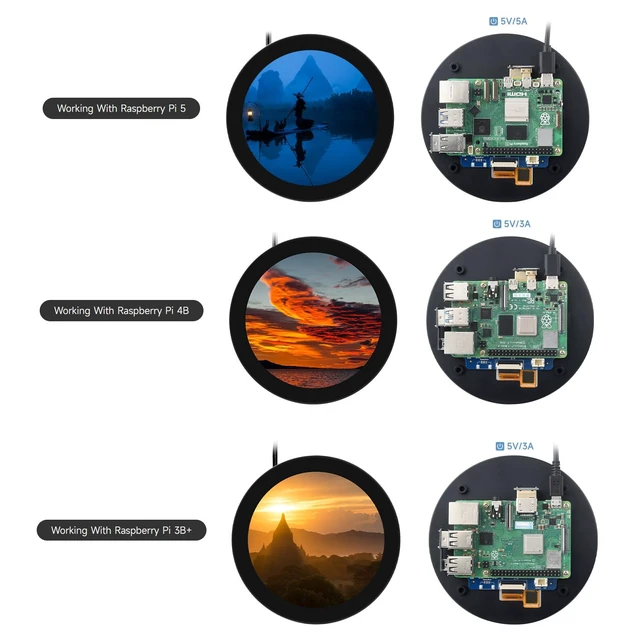 Alt view image 5 of 7 - 4inch HDMI Round Touch Display, 720 × 720 Resolution, IPS, 10-Point Touch, Compatible with Raspberry Pi 5/4B/3B+/3A+/2B/B+/A+/Zero/Zero W/WH/Zero 2W, Compatible with Jetson Nano and Mini PC