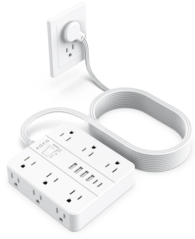 Main image of 25FT Power Strip, Flat Plug Extension Cord with Multiple Outlets,White 12 AC Outlets with 6 USB Ports (2 USB-C),Wall Mount for Home Office,Dorm