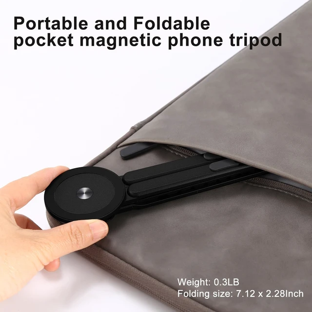 Alt view image 5 of 7 - 3-in-1 Portable Laptop Stand with Magnetic Phone Holder, Black Foldable Stand fit 10-16" Tablet, Phone & Laptop, 8-Level Ergonomic Riser for Home Office Travel, Stable Lightweight Aluminum