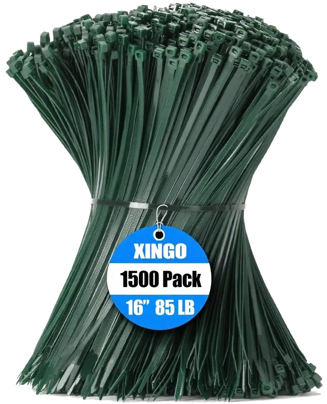 Main image of 16 Inch Garden Green Zip Ties 1500 PCS, 85 LBS Tensile Strength, UV Resistant Cable Ties, Premium Self-locking Plastic Ties for Indoor and Outdoor Use