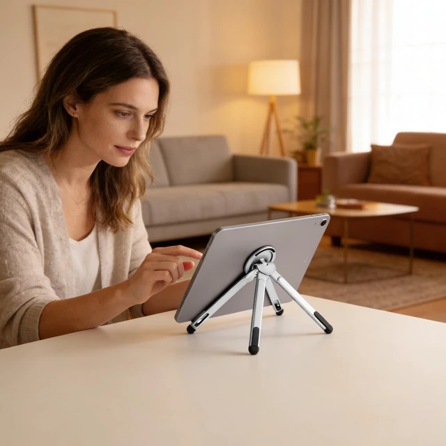 Alt view image 6 of 7 - 3-in-1 Portable Laptop Stand with Magnetic Phone Holder, White Foldable Stand fit 10-16" Tablet, Phone & Laptop, 8-Level Ergonomic Riser for Home Office Travel, Stable Lightweight Aluminum