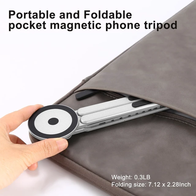 Alt view image 7 of 7 - 3-in-1 Portable Laptop Stand with Magnetic Phone Holder, White Foldable Stand fit 10-16" Tablet, Phone & Laptop, 8-Level Ergonomic Riser for Home Office Travel, Stable Lightweight Aluminum