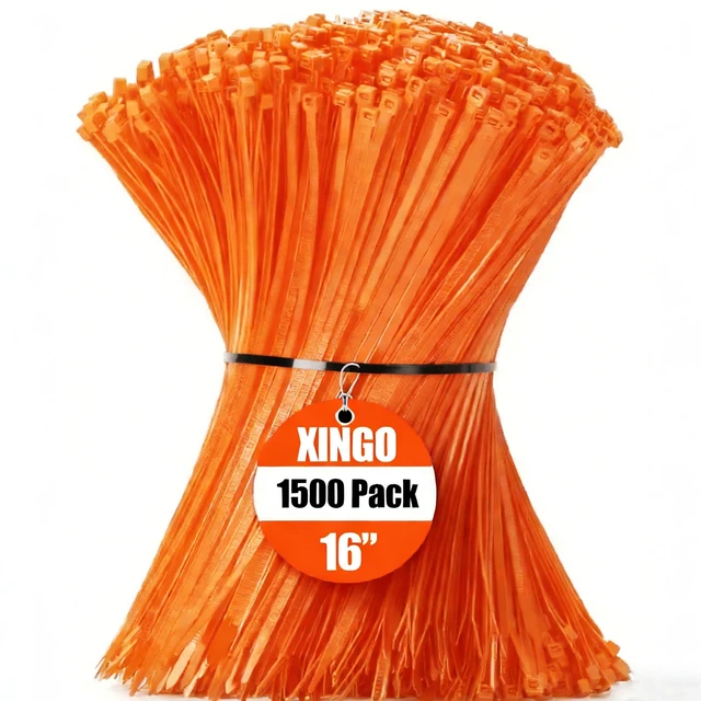 Main image of 16 Inch Orange Zip Ties 1500 PCS, 85 LBS Tensile Strength, UV Resistant Cable Ties, Premium Self-locking Plastic Ties for Indoor and Outdoor Use
