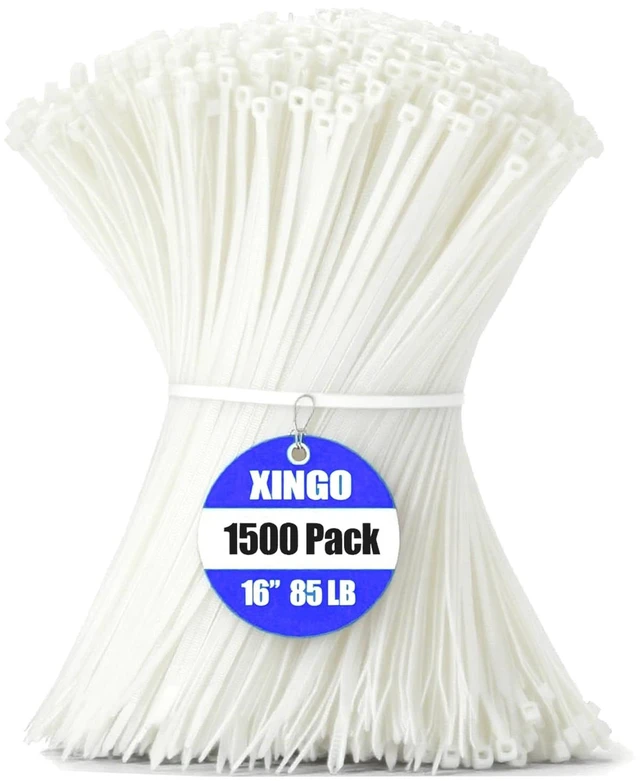 Main image of 16 Inch White Zip Ties 1500 PCS, 85 LBS Tensile Strength, UV Resistant Cable Ties, Premium Self-locking Plastic Ties for Indoor and Outdoor Use