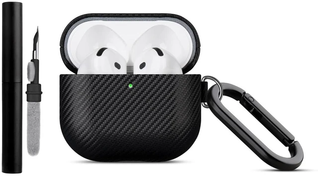 Main image of Case for AirPods 5 / AirPods 4 Carbon Fiber Style Vegan Leather Case PU Leather & PC Dual Layer Protection - Handmade Protective Hard Shell Cover - Air Pods 5 Case Cover with Carabiner - Black